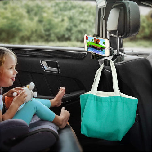 TOOVREN Upgraded 2 Pack Car Headrest Hidden Hook 2 in 1 Car Seat Hooks with Phone Holder for Purse, Backpacks,Toys,and Even Bottle Storage Organiz...